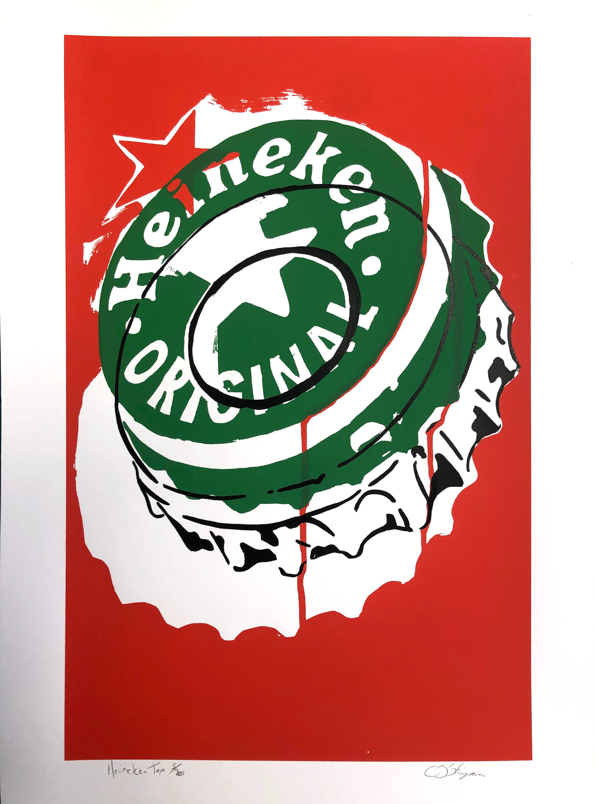 Heineken Top (Hooked Custom Framing) by Carl Stimpson
