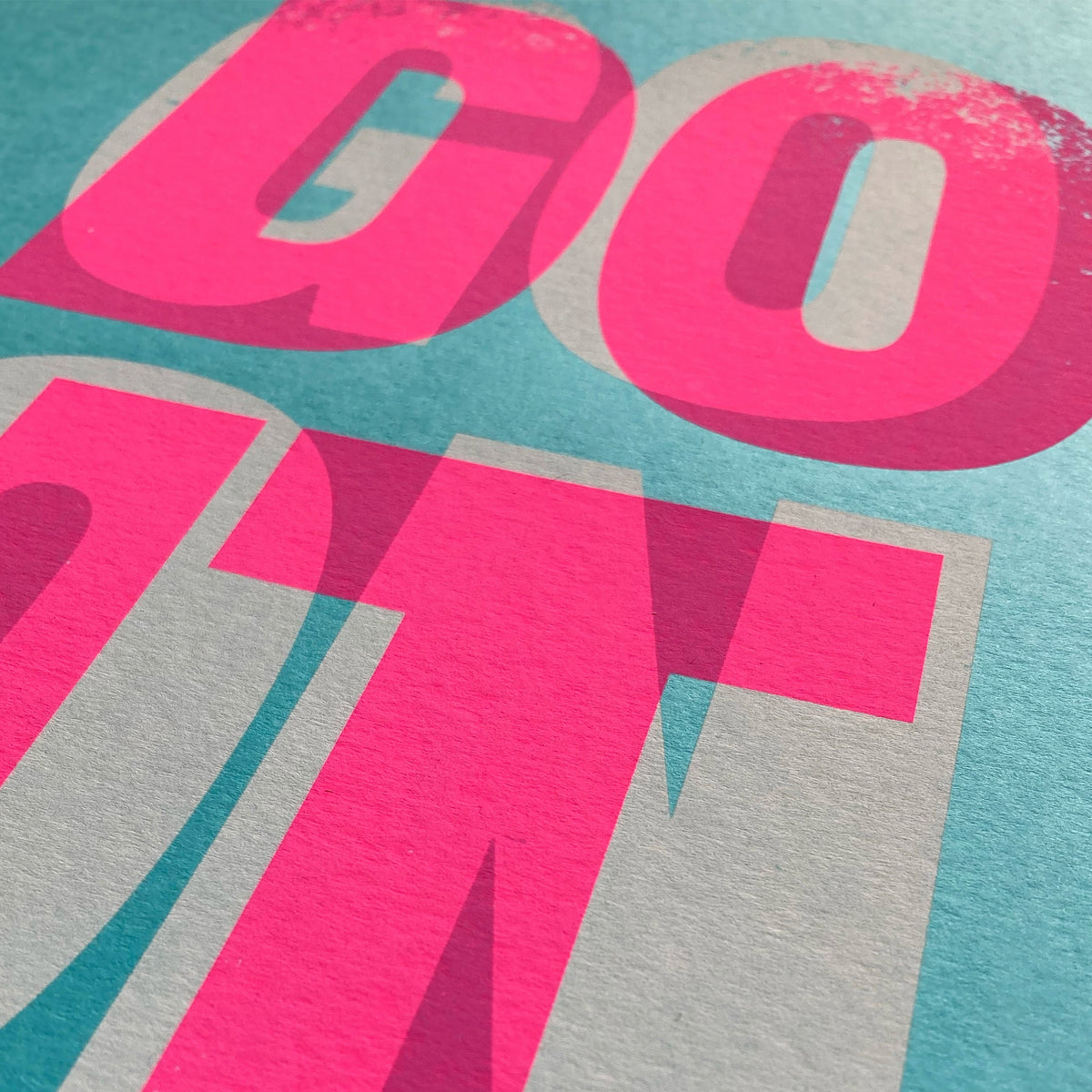 Go On, Do It-Turquoise (Custom Hooked Framing) by Beanwave Editions