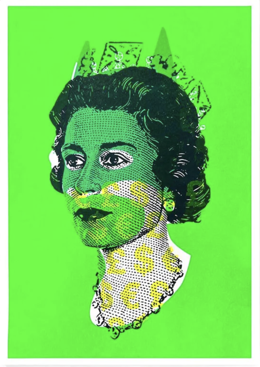 Rich Enough to be Batman - Elizabeth - Green and Neon Yellow Currency by Heath Kane