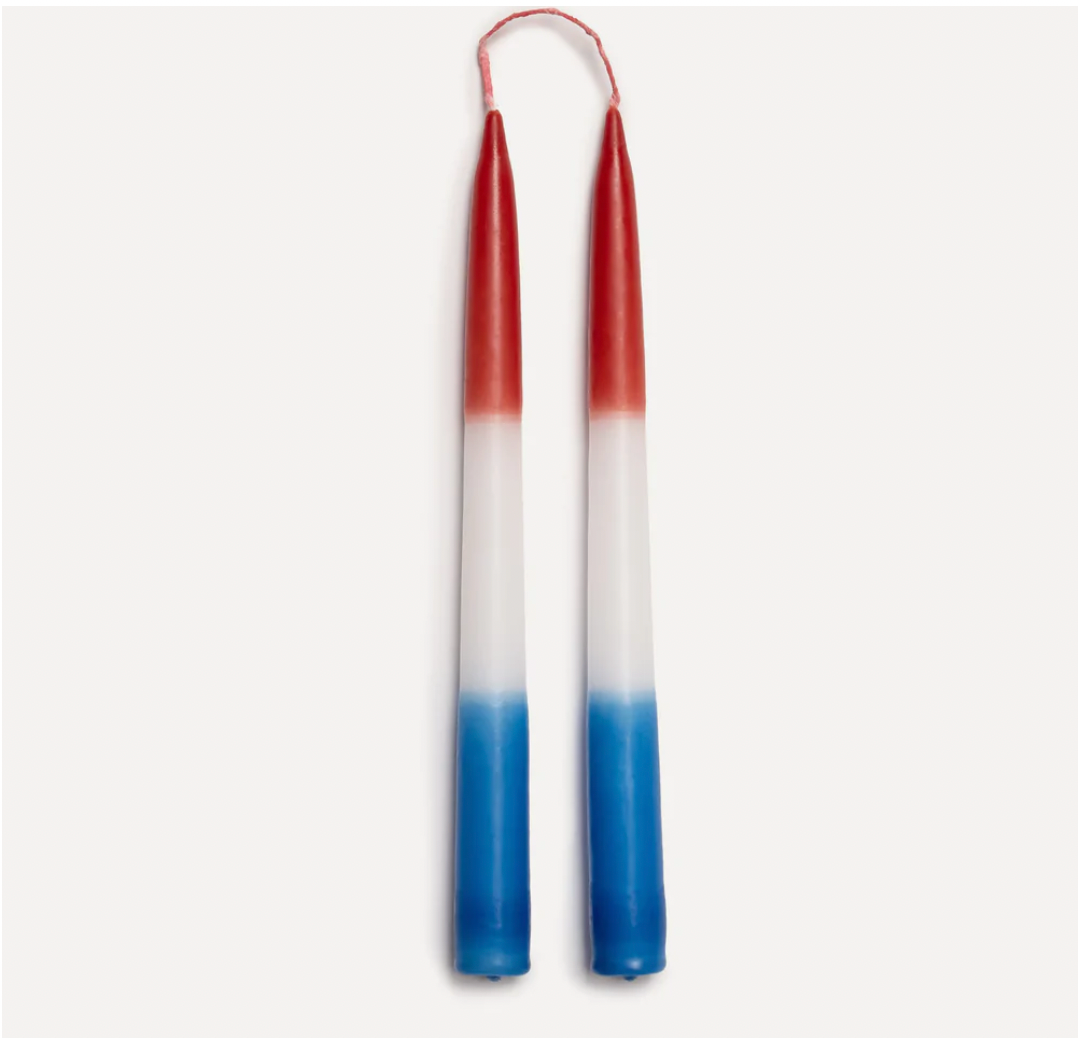 Traditional Hand Dipped Red, White &amp; Blue Tapered Dinner Candles by Crispin Finn