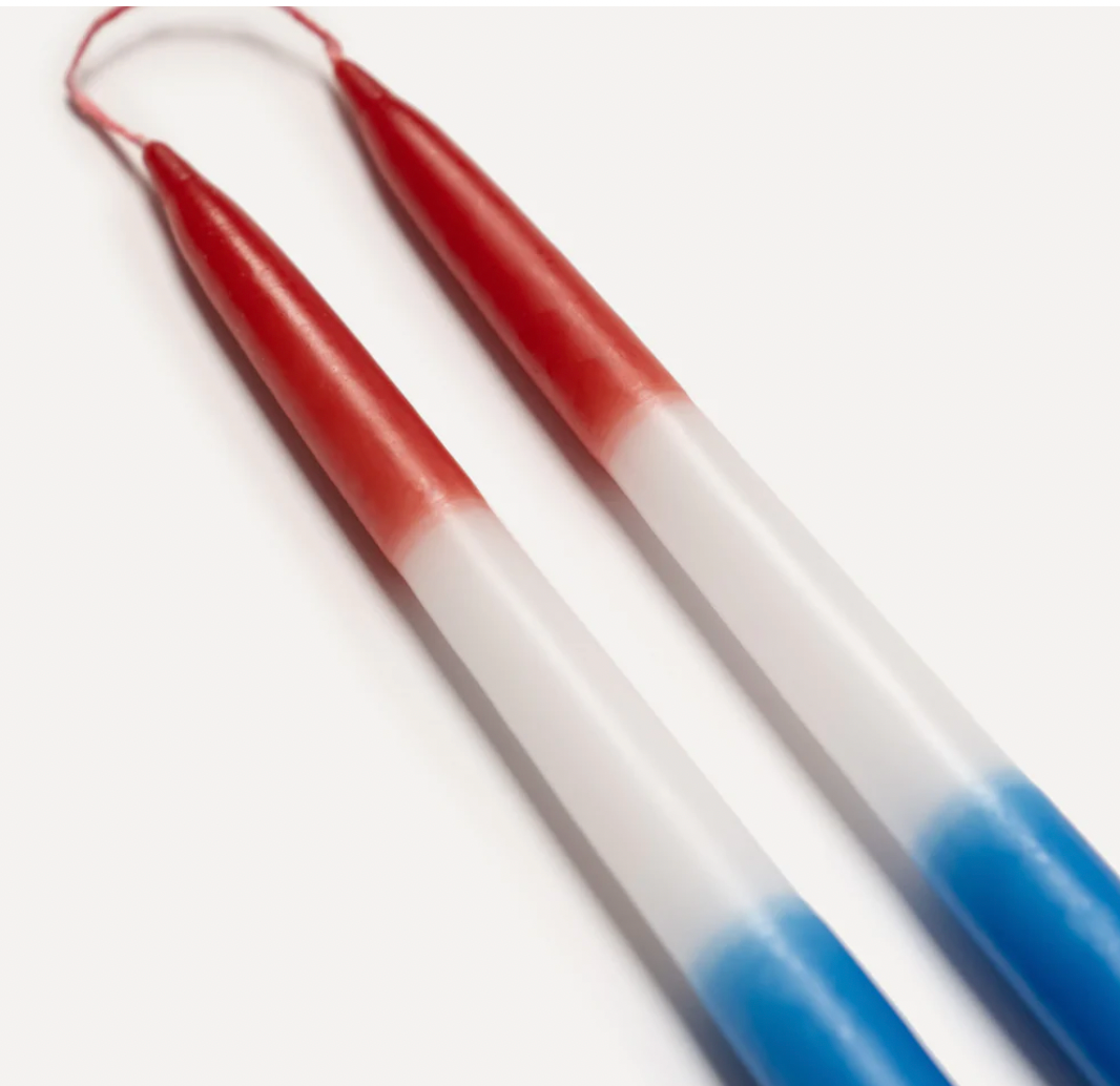 Traditional Hand Dipped Red, White &amp; Blue Tapered Dinner Candles by Crispin Finn