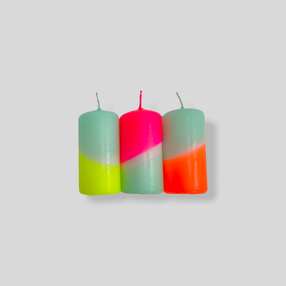 Neon Pillar Candles-Rainbow Drops